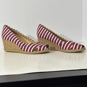 Adrienne Vittadini Bailee Wedge White, Blue, Red | Women Size 9
